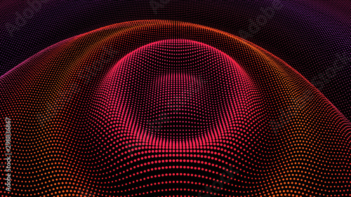 Radial pulse sea. 3D drip drop. Big data grid.