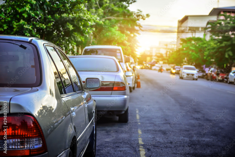 Fototapeta premium Car on road and motorcycle on road