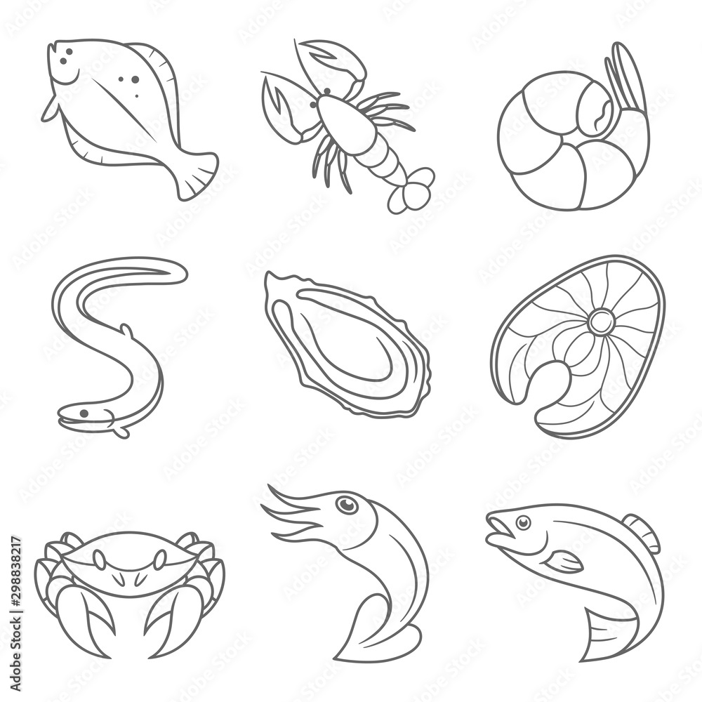 Seafood line icons