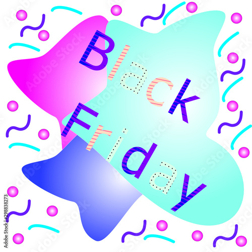 Memphis style black Friday lettering on abstract background
