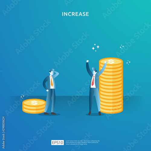 income salary rate increase concept illustration with people character and arrow. Finance performance of return on investment ROI. business profit growth, sale grow margin revenue with dollar symbol