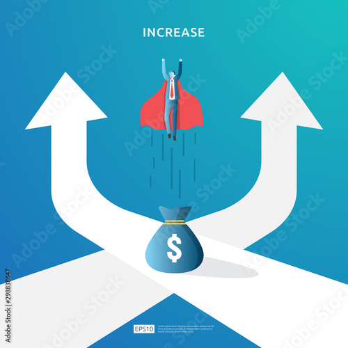 income salary rate increase concept illustration with people character and arrow. Finance performance of return on investment ROI. business profit growth, sale grow margin revenue with dollar symbol