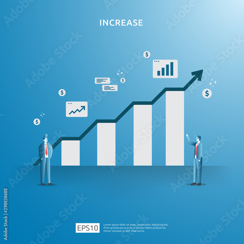 income salary rate increase concept illustration with people character and arrow. Finance performance of return on investment ROI. business profit growth, sale grow margin revenue with dollar symbol