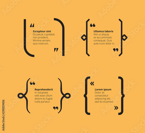 Quotes on yellow. Brackets abstract template with typography quotes and place for text vector graphic frames. Illustration bracket quotation, title comment or message