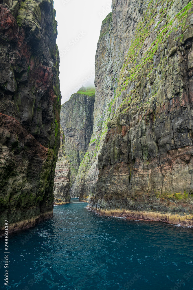 Vestmanna cliffs corridor view in Faroe Islands