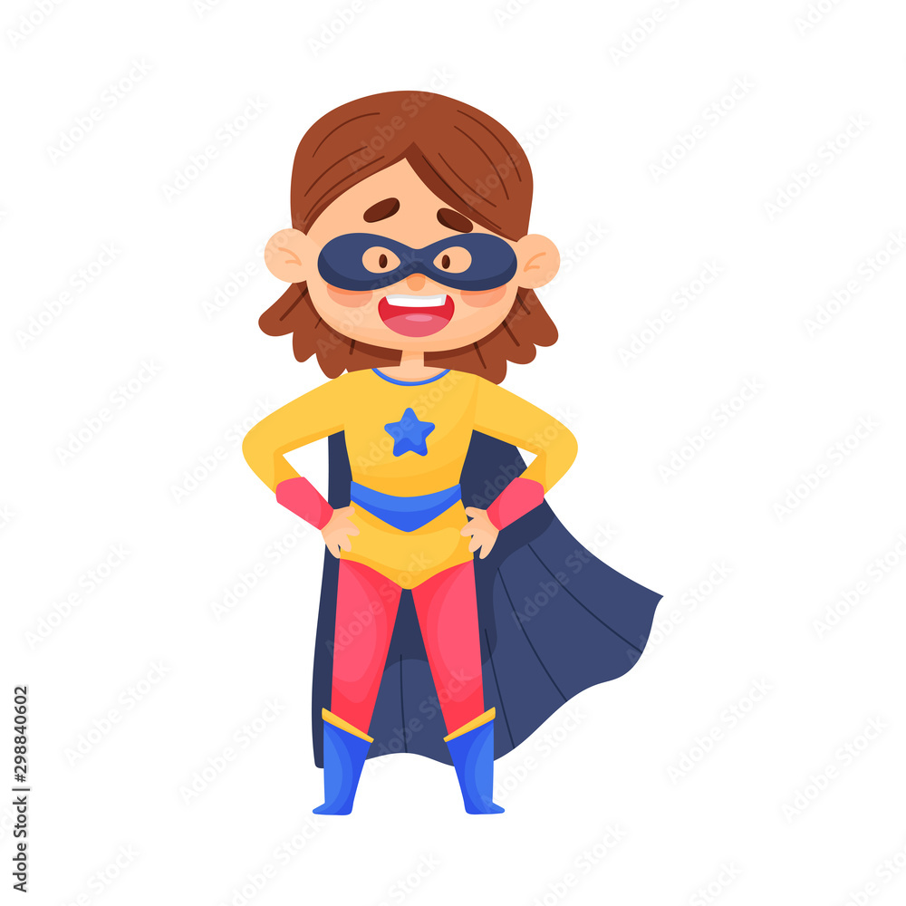 Little Girl In Superwoman Suit And Mask Vector Illustration Cartoon Character Little Girl In Superwoman Suit And Mask Vector Illustration Cartoon Character