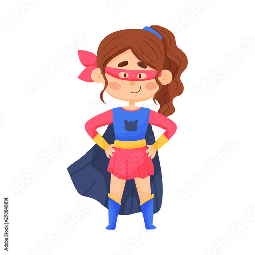 Little Girl In Cat Woman Suit And Blindfold Vector Illustration Cartoon Character