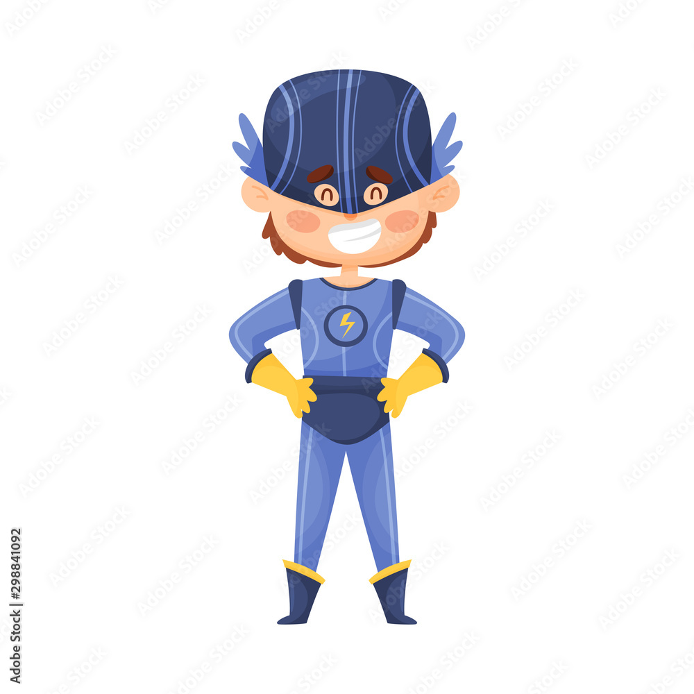Little Boy In Comic Superhero Lilac Costume And Cap Vector Illustration Cartoon Character Little Boy In Comic Superhero Lilac Costume And Cap Vector Illustration Cartoon Character