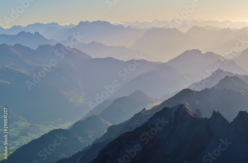 Berggipfel im Abendlicht, Alpstein, Schweiz