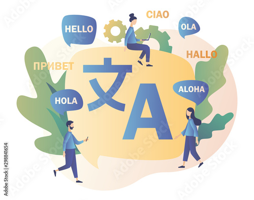Translation concept. Online translator. Modern flat cartoon style. Vector illustration