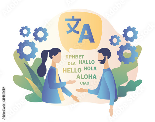 Translation concept. Online translator. Modern flat cartoon style. Vector illustration