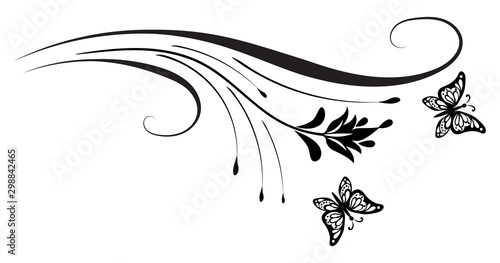 Decorative floral corner ornament with butterfly