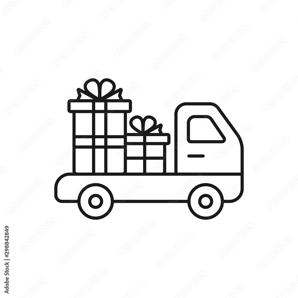 christmas gift on truck - minimal line web icon. simple vector illustration. concept for infographic, website or app. christmas gift on truck - minimal line web icon. simple vector illustration. concept for infographic, website or app.