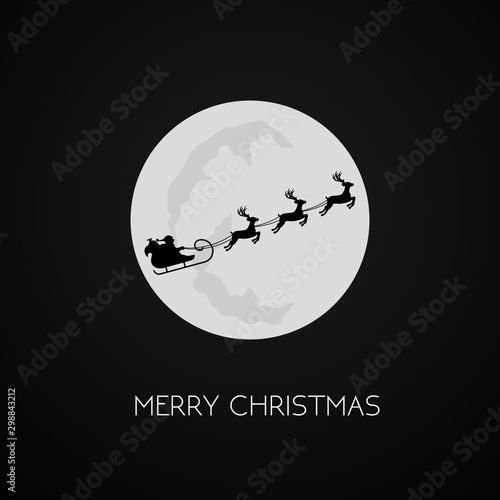 Merry Christmas greeting card with Santa's sleigh i front of the full moon.