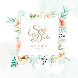 wedding invitation designs with watercolor floral and leaves