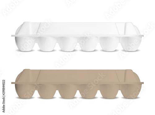 White and brown empty plastic container for six eggs