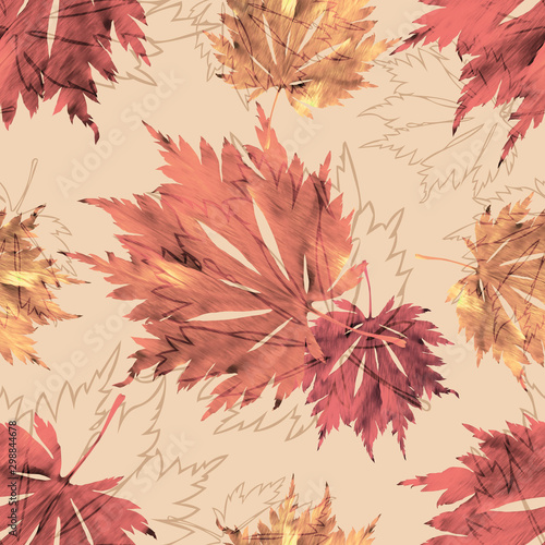 Seamless Pattern of Japanese Maple Leaves. 