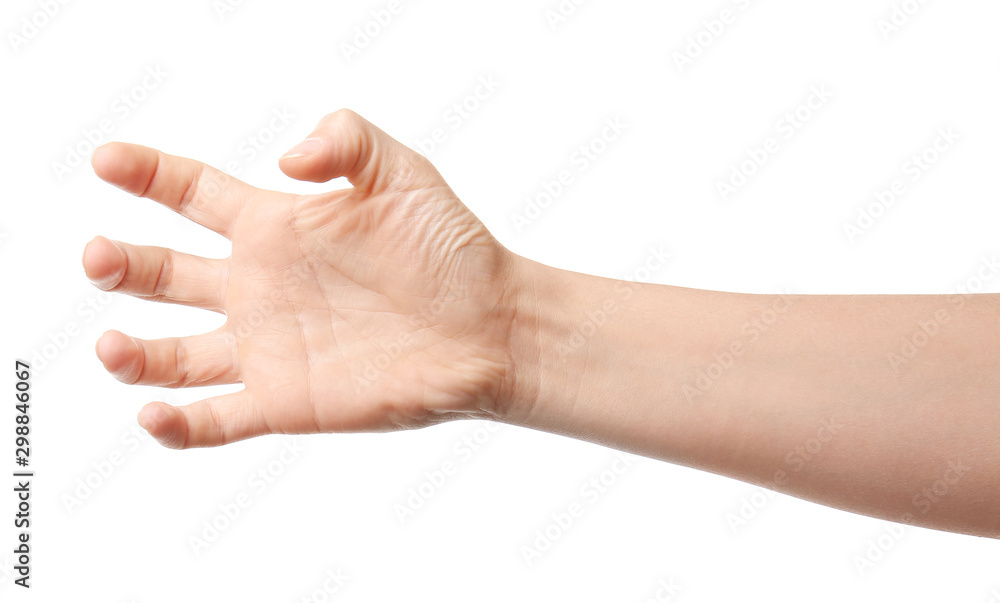Hand of woman holding something on white background Hand of woman holding something on white background