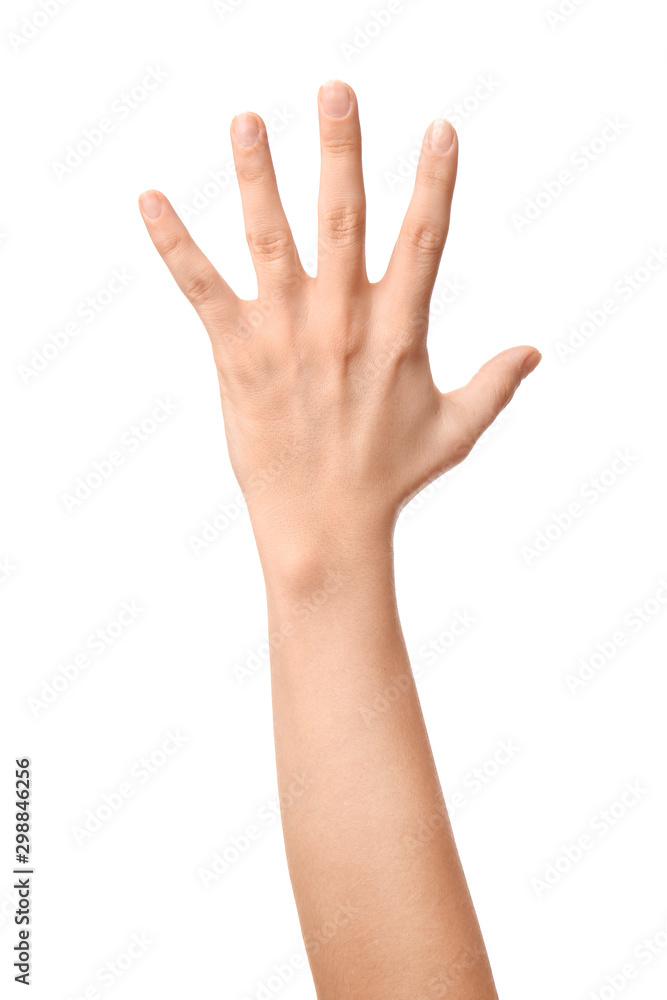 Hand of woman on white background Hand of woman on white background