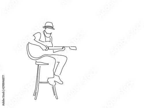 Guitar player isolated line drawing, vector illustration design. Music collection.