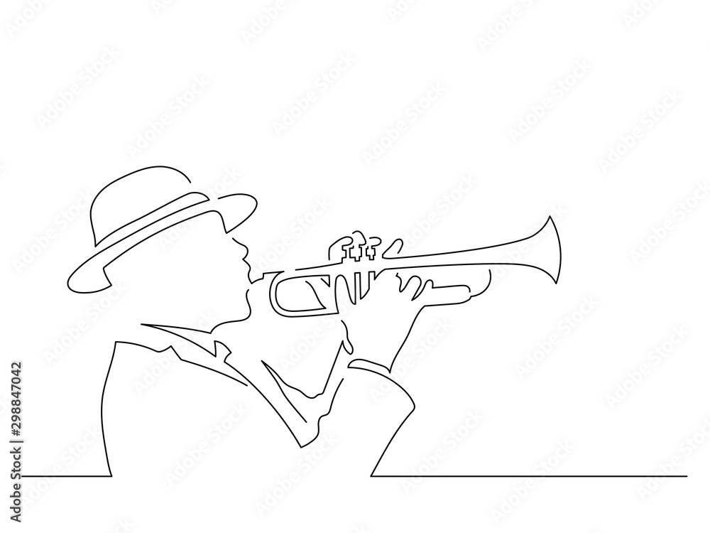 Trumpet player line drawing, vector illustration design. Music
