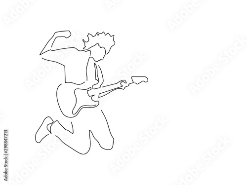 Man playing an electric guitar isolated line drawing, vector illustration design. Music collection.