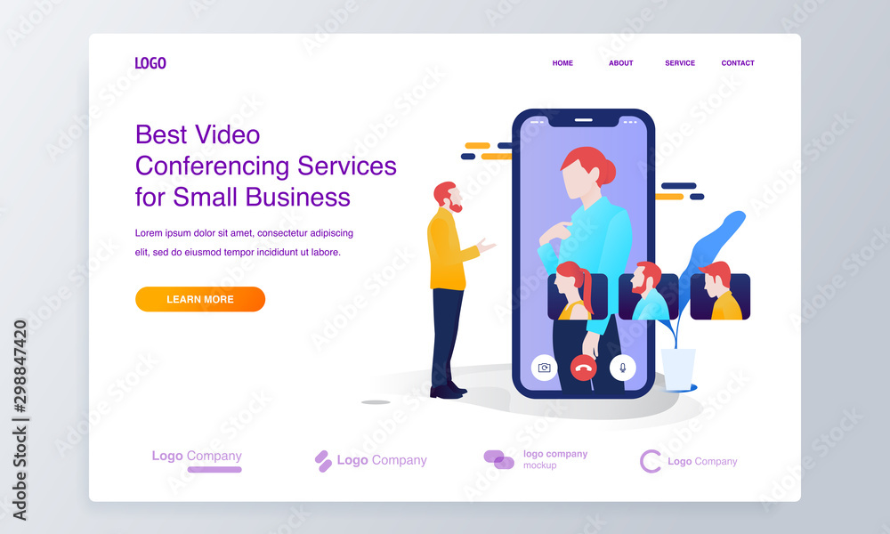 Mobile video conference illustration concept for website or landing page