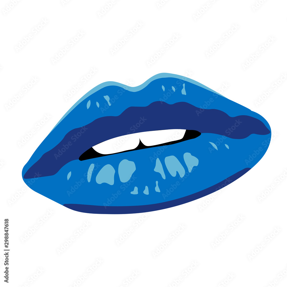 Bright blue sensual lips on wight background