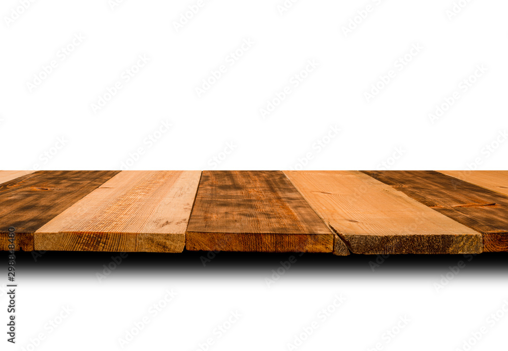 Wooden top of the table from dark and light planks for ecologycal and natural nature concept. Isolated on white background. Wooden top of the table from dark and light planks for ecologycal and natural nature concept. Isolated on white background.