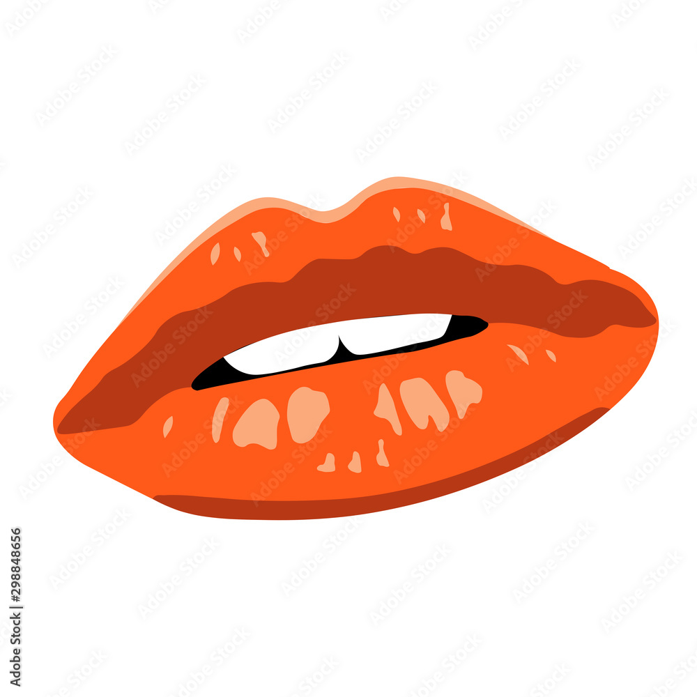 Bright orange sensual lips on wight background