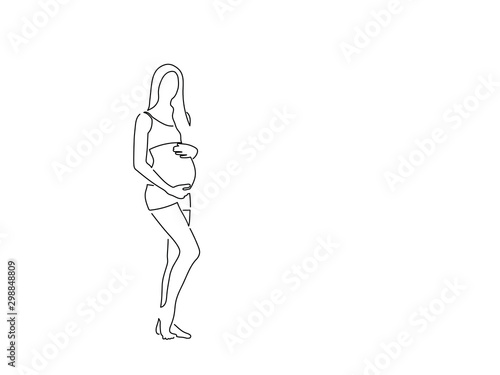 Pregnant woman isolated line drawing, vector illustration design. Maternity collection.