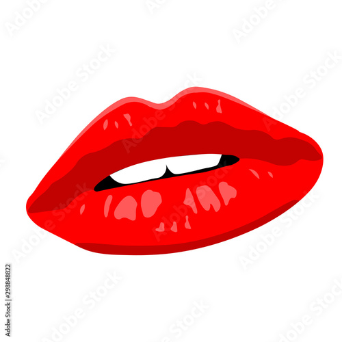Bright red sensual lips on wight background