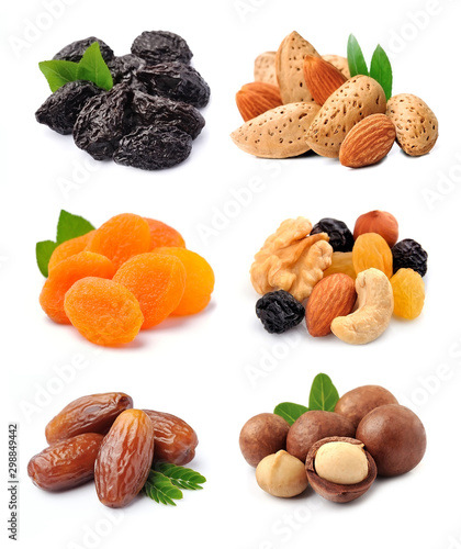 Collage of mix dried fruits and nuts.