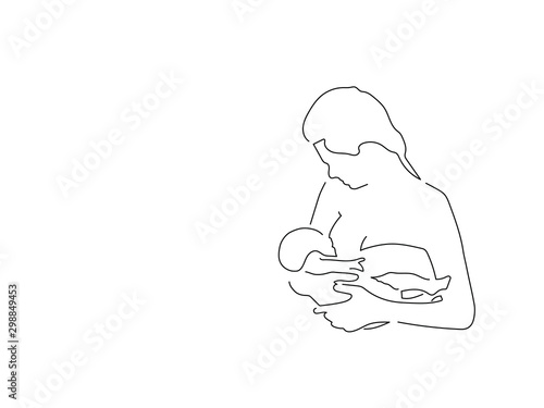 Mother breastfeeding isolated line drawing, vector illustration design. Maternity collection.