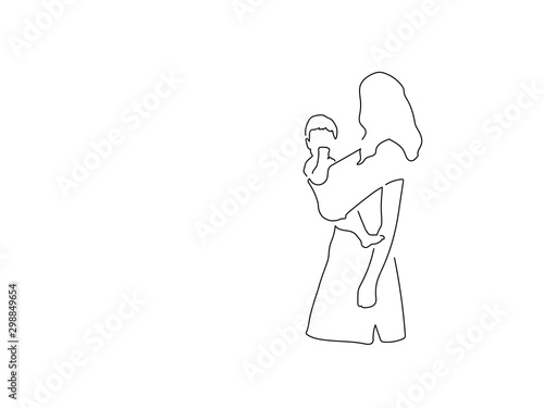 Woman holding her baby isolated line drawing, vector illustration design. Maternity collection.