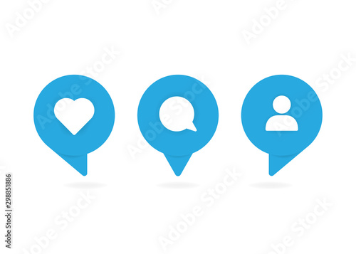 Three blue social media icons. Vector illustration.