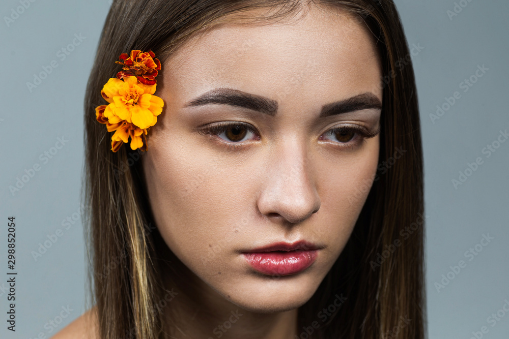 Portrait of a beautiful woman with eyelashes and eyebrow correction Portrait of a beautiful woman with eyelashes and eyebrow correction