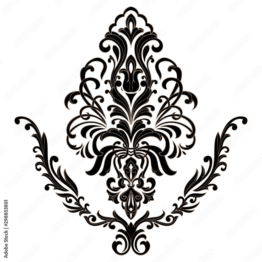 Vector damask element. Isolated damask central illistration. Classical luxury old fashioned damask ornament, royal victorian texture for wallpapers, textile, wrapping Vector damask element. Isolated damask central illistration. Classical luxury old fashioned damask ornament, royal victorian texture for wallpapers, textile, wrapping