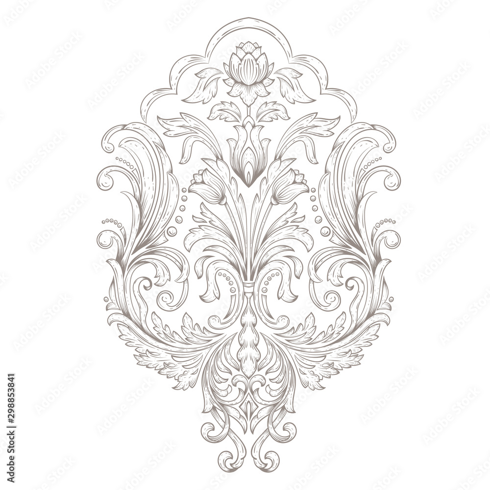 Vector damask element. Isolated damask central illistration. Classical luxury old fashioned damask ornament, royal victorian texture for wallpapers, textile, wrapping