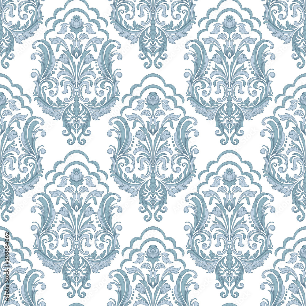 Fototapeta premium Vector damask seamless pattern background. Classical luxury old fashioned damask ornament, royal victorian seamless texture for wallpapers, textile, wrapping. Exquisite floral baroque template.