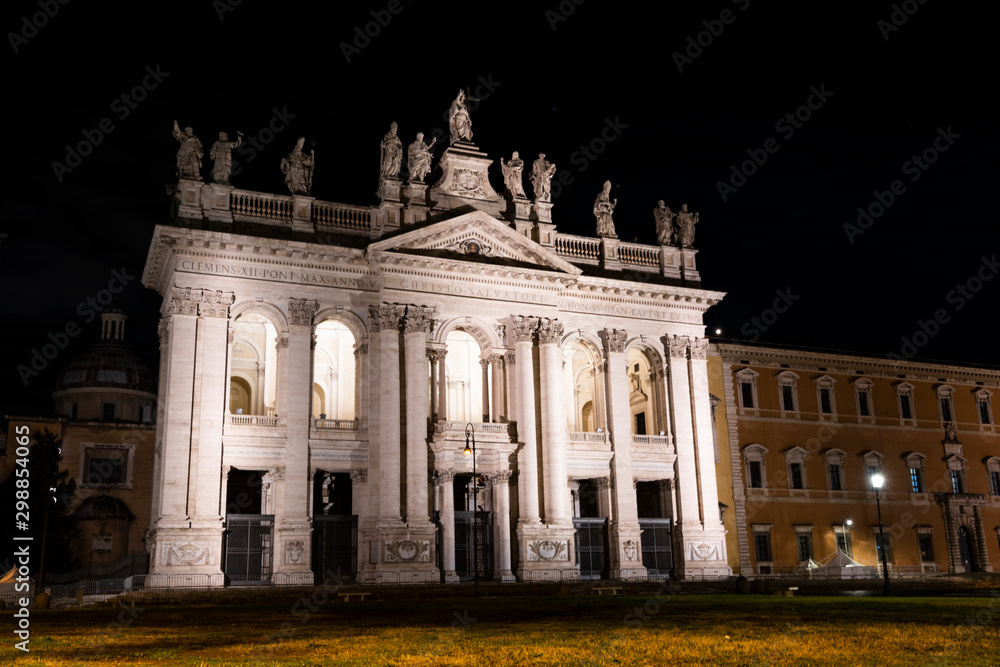 Basilica of St. John  in Lateran (San GIovanni In Laterano) at Rome at night