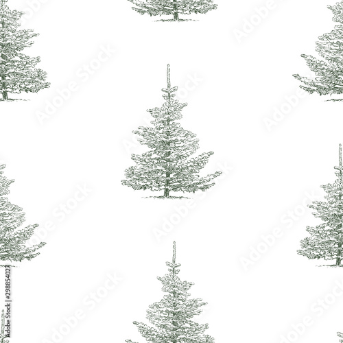 Seamless pattern of sketches christmas tree