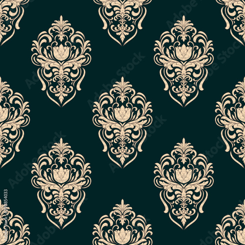 Vector damask seamless pattern background. Classical luxury old fashioned damask ornament, royal victorian seamless texture for wallpapers, textile, wrapping. Exquisite floral baroque template.