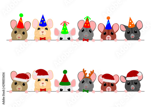 cute mice border set, party and Christmas