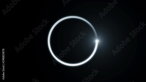 Animation of white Loading bar circle ring glowing wirh flare on black background.