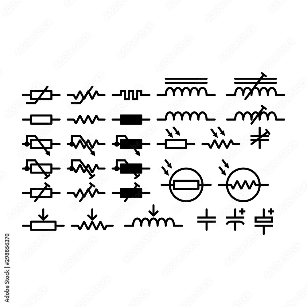 Set of various electronic and radio components of the thin lines, isolated on white background. Flat style, vector illustration. Set of various electronic and radio components of the thin lines, isolated on white background. Flat style, vector illustration.