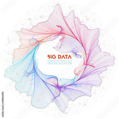 Vector abstract colorful big data information sorting visualization. Social network, financial analysis of complex databases. Visual information complexity clarification. Intricate data graphic
