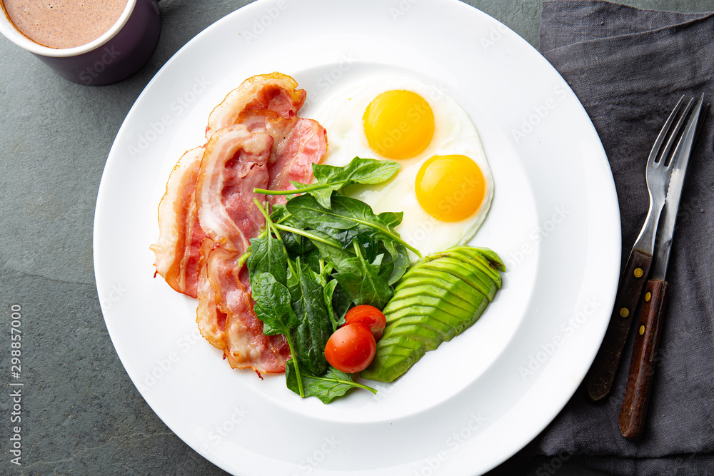Ketogenic died breakfast. Zero carbs diet concept. Top view Ketogenic died breakfast. Zero carbs diet concept. Top view