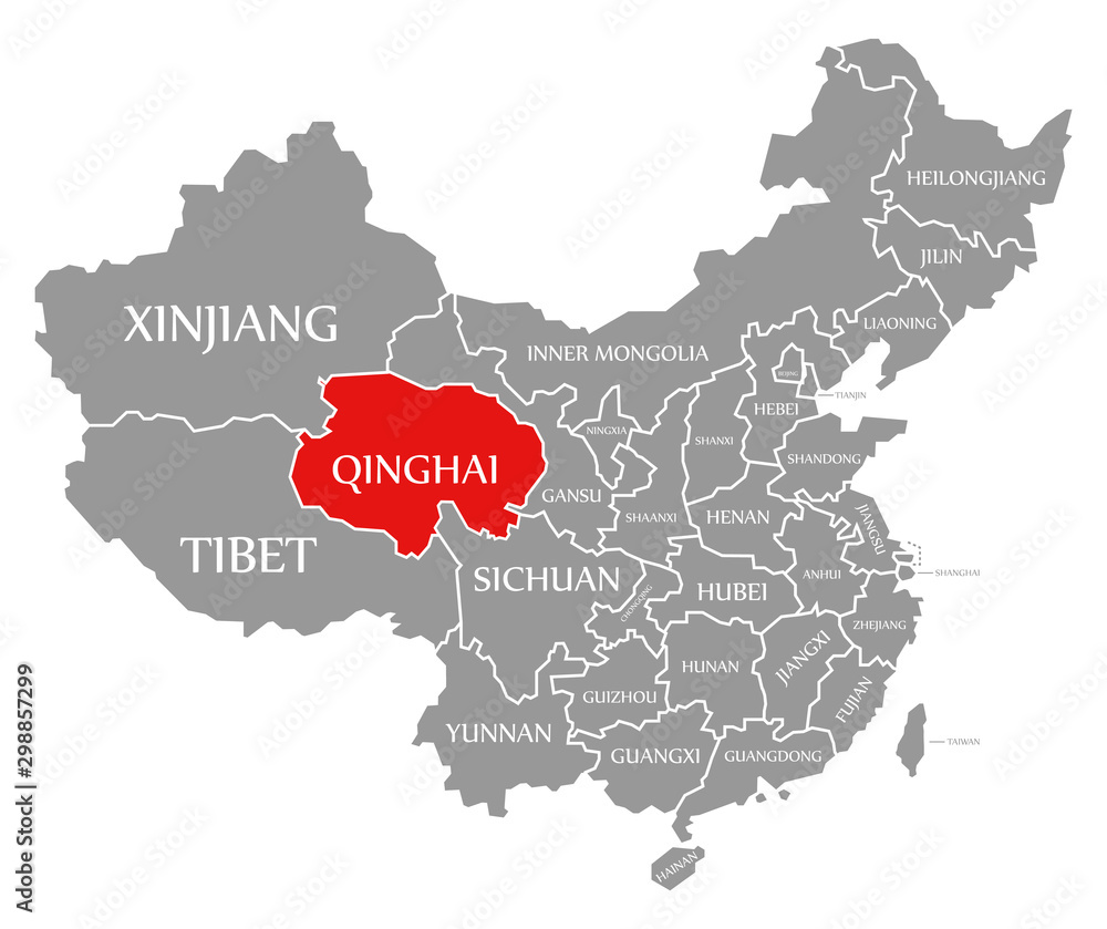 Qinghai red highlighted in map of China