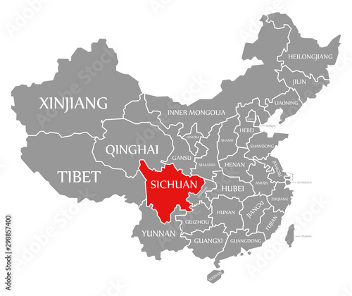 Sichuan red highlighted in map of China